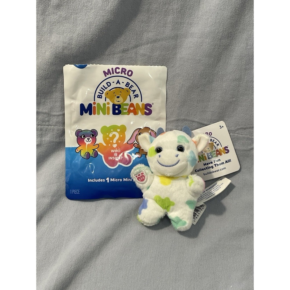 NEW Open Bag Micro Build-A-Bear‎ Mini Beans Series 1 Plush - Pastel Splatter Cow